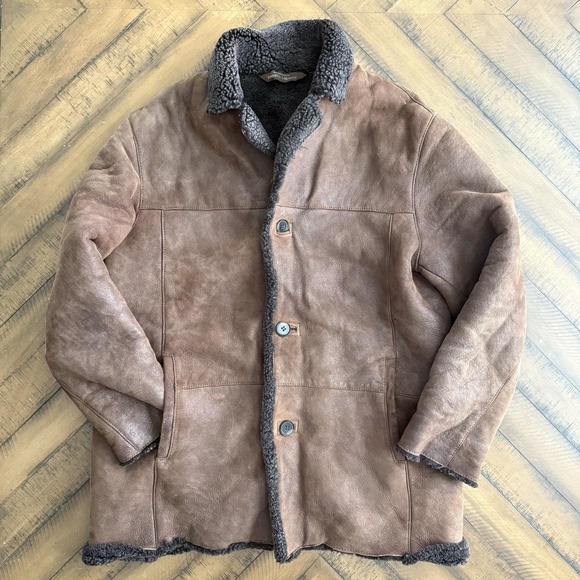 Johnston & Murphy Jackets & Blazers - Johnston & Murphy Brown Leather Coat Sheep's Wool Lining Size Large